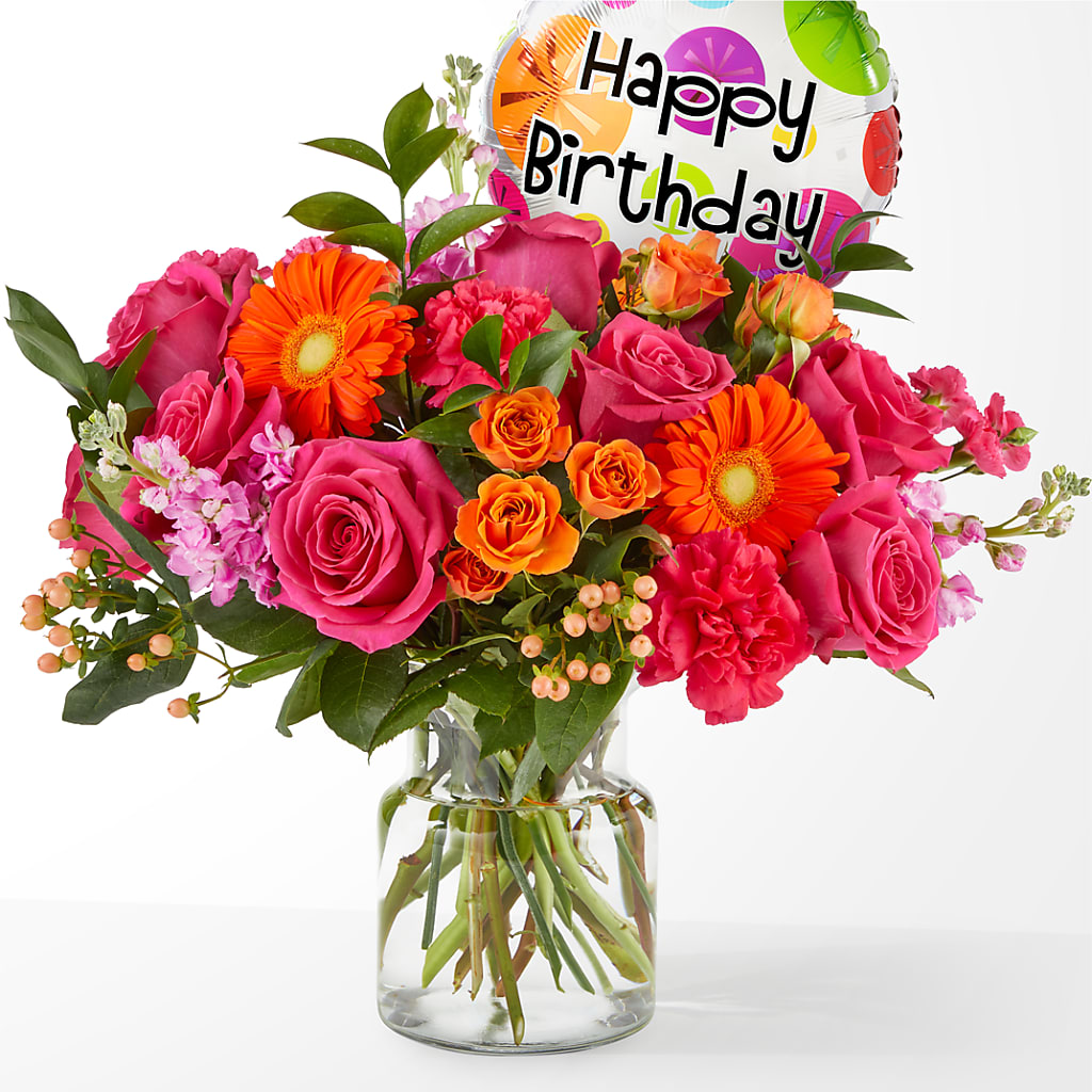 Fiesta Bouquet with Birthday Balloon – The Flower Garden, Nettleton MS