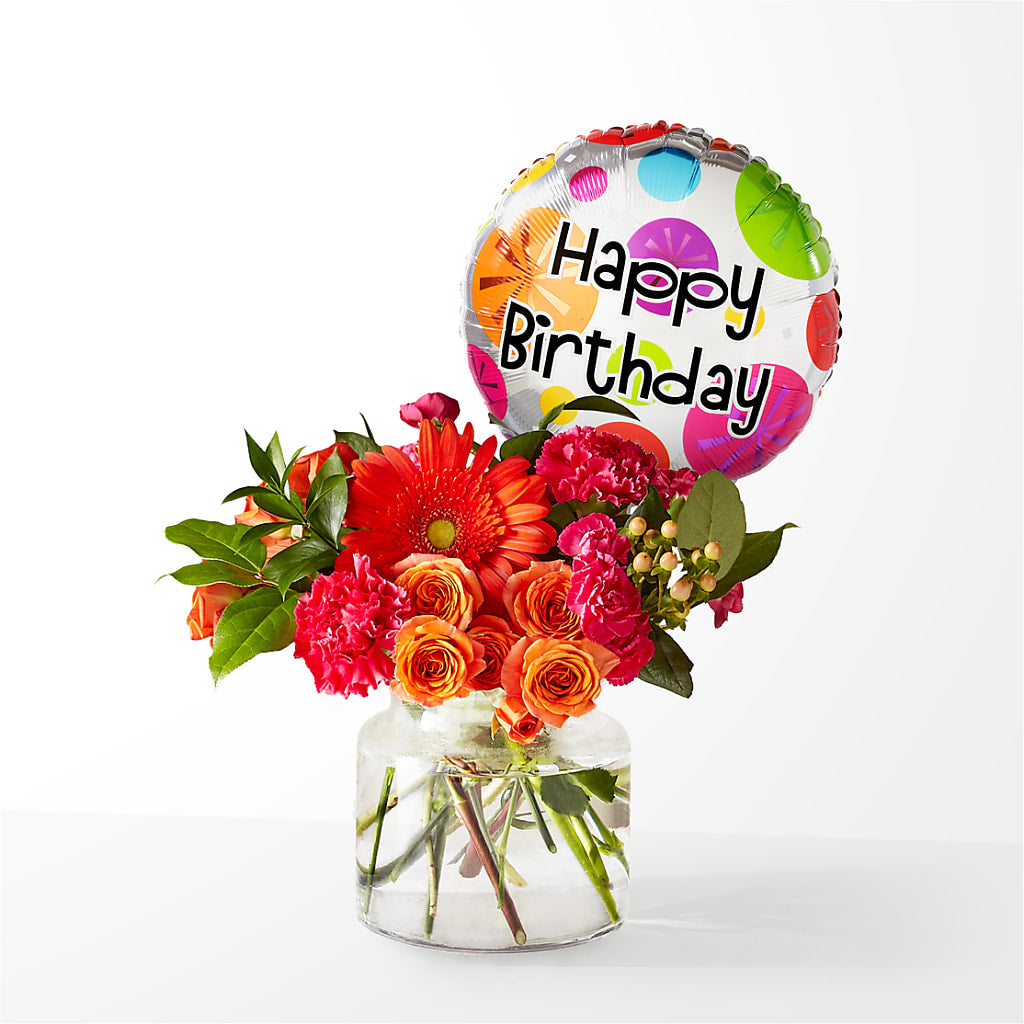 Fiesta Bouquet with Birthday Balloon – The Flower Garden, Nettleton MS