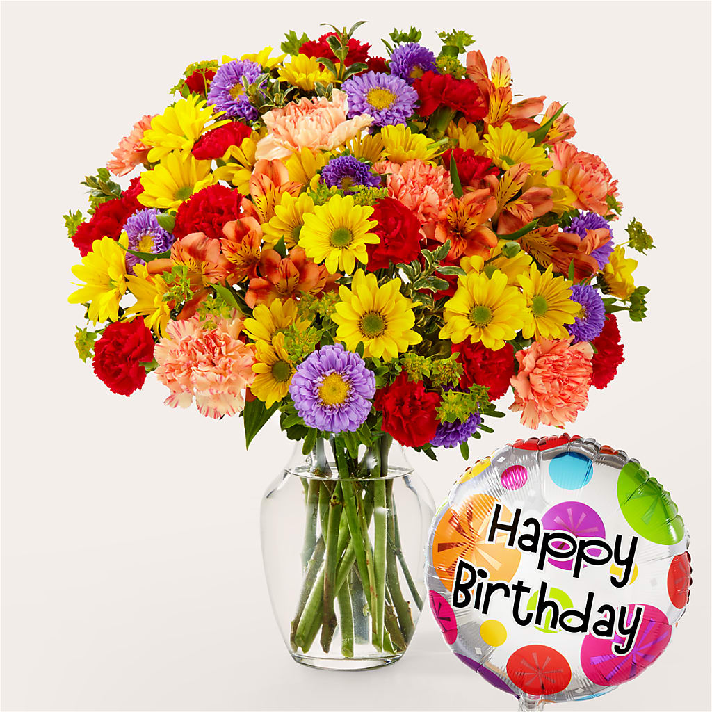 Kaleidoscope Bouquet with Birthday Balloon – The Flower Garden, Nettleton MS