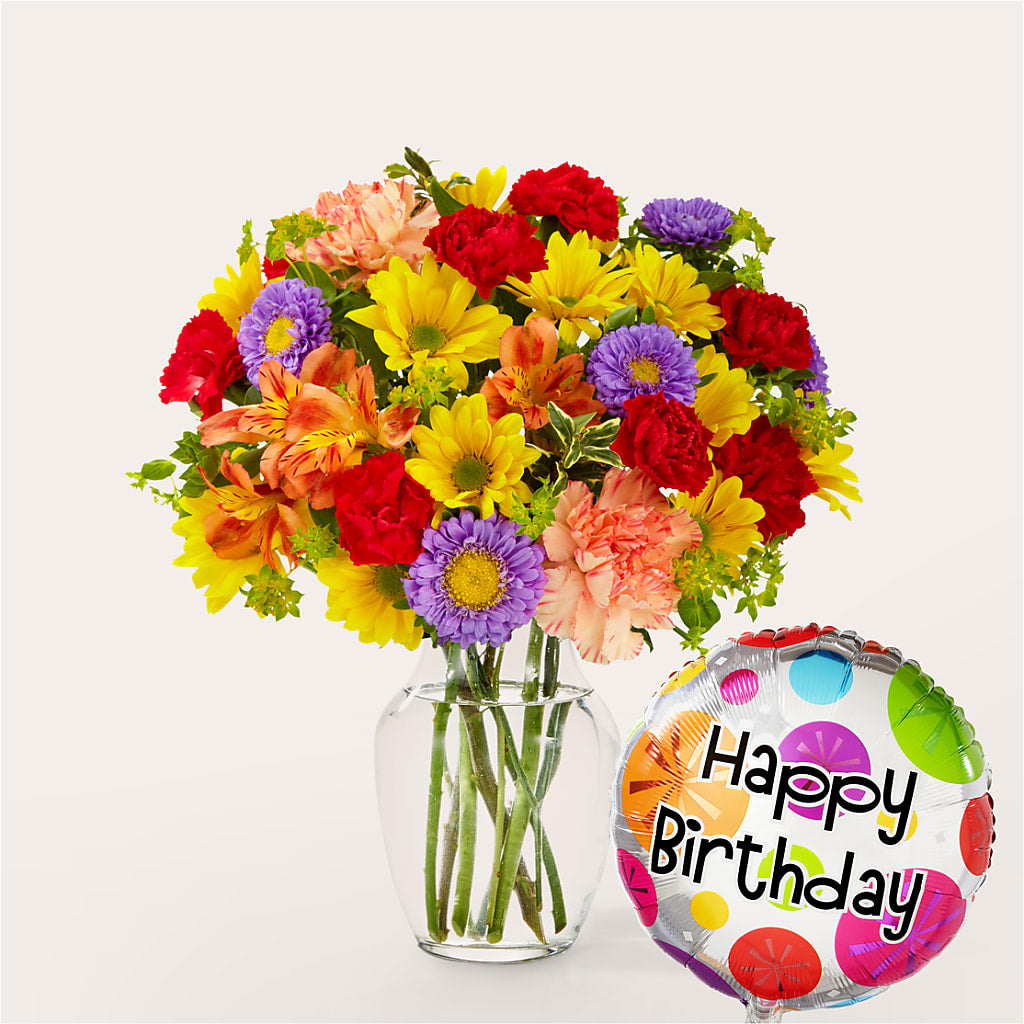 Kaleidoscope Bouquet with Birthday Balloon – The Flower Garden, Nettleton MS