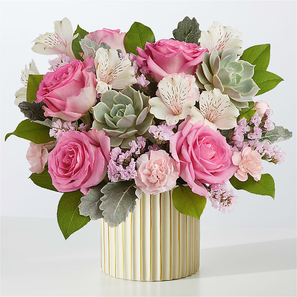 Dusty Rose Bouquet with Ivory Vase – The Flower Garden, Nettleton MS