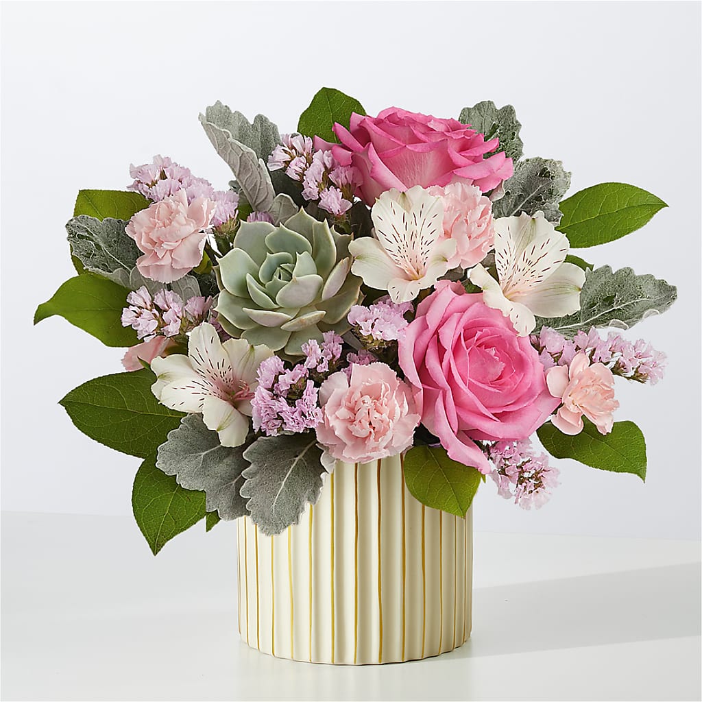 Dusty Rose Bouquet with Ivory Vase – The Flower Garden, Nettleton MS