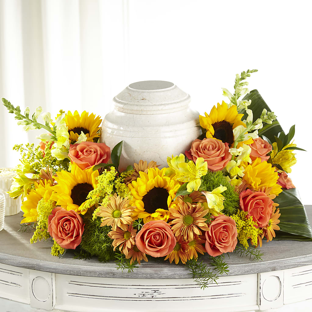 Faithful Sunflower Cremation Adornment – The Flower Garden, Nettleton MS