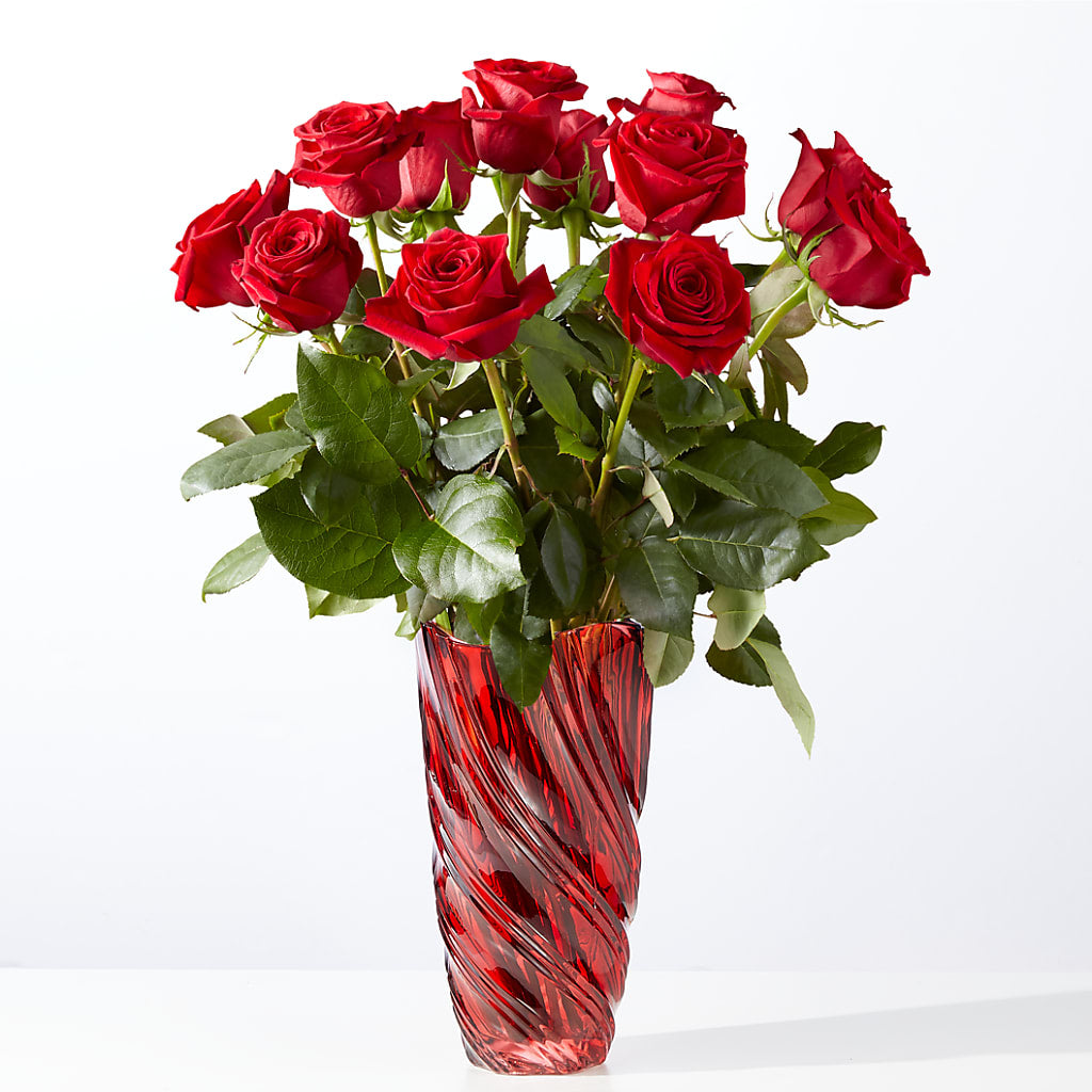 Classic Love Red Rose Bouquet with Luxe Swirl Vase – The Flower Garden, Nettleton MS