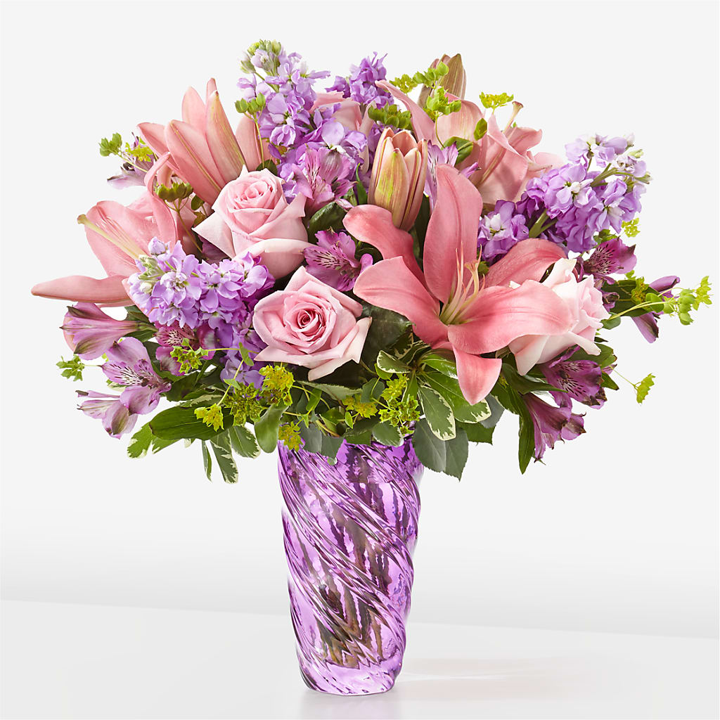 Precious Petals Bouquet with Luxe Swirl Vase – The Flower Garden, Nettleton MS