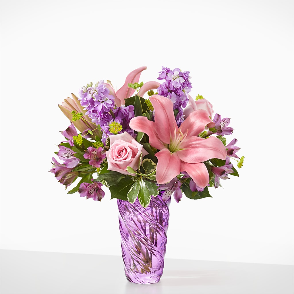Precious Petals Bouquet with Luxe Swirl Vase – The Flower Garden, Nettleton MS