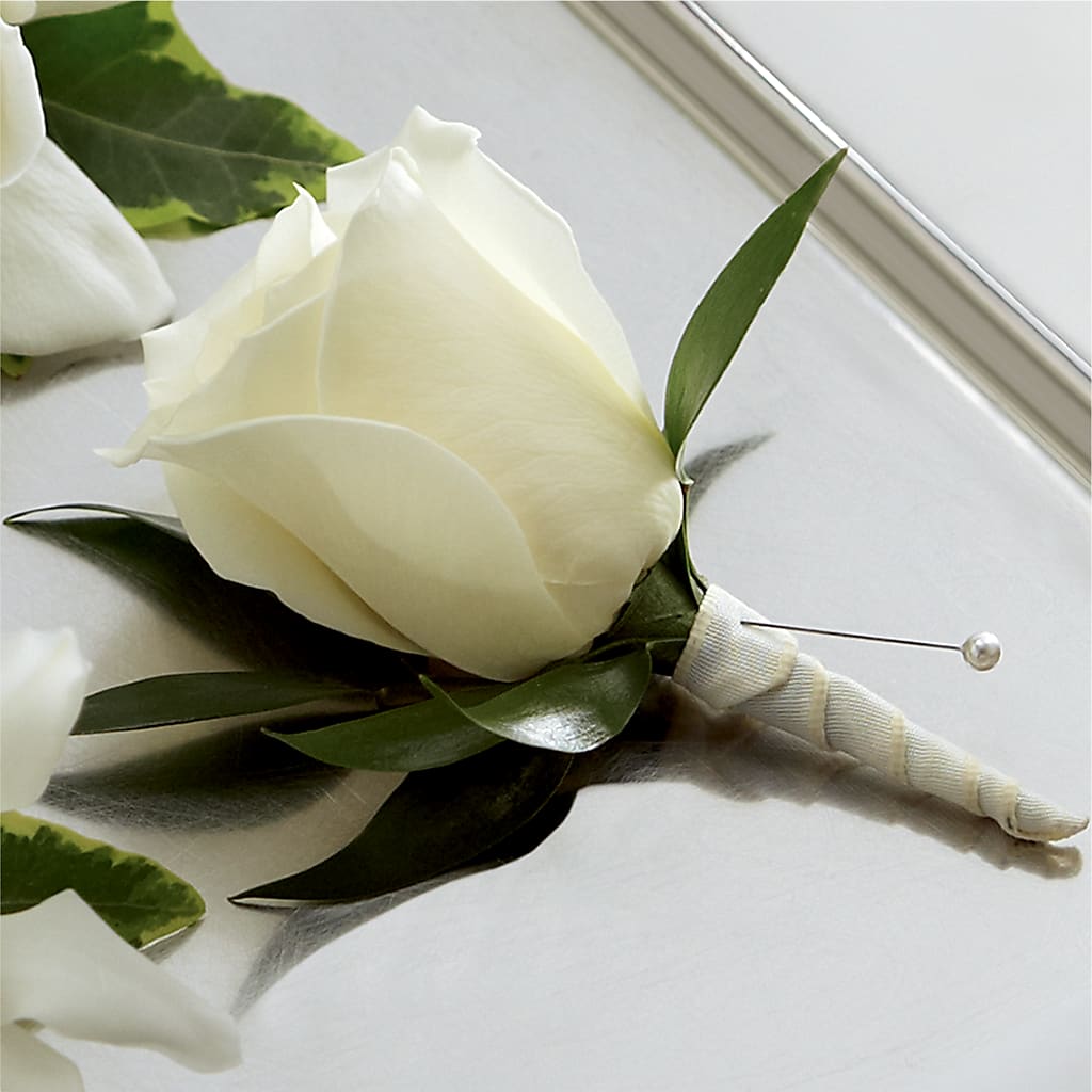 White Rose Boutonniere – The Flower Garden, Nettleton MS