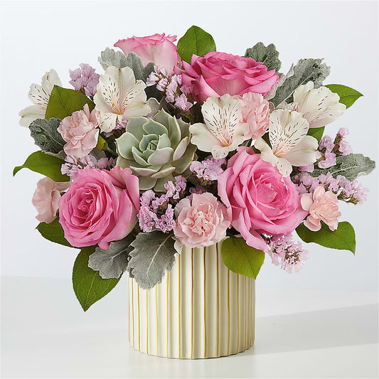 Dusty Rose Bouquet with Ivory Vase –  The Flower Garden, Nettleton MS