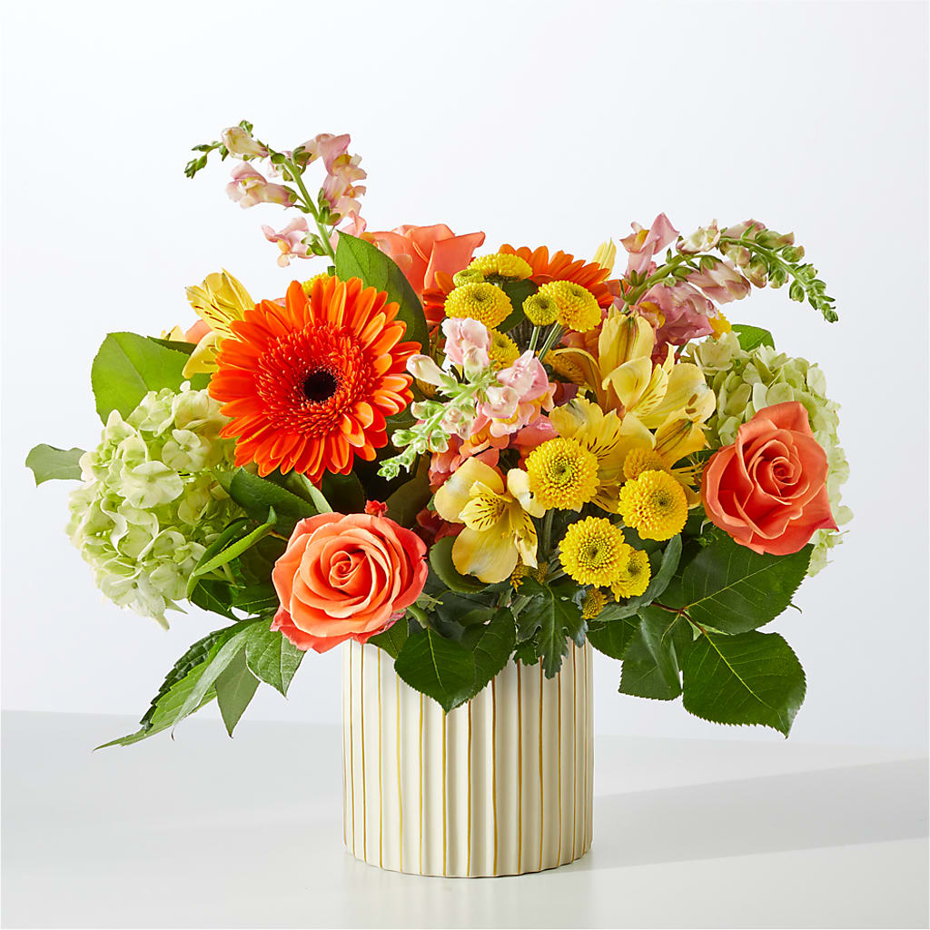 Autumn Sunshine Bouquet with Ivory Vase –  The Flower Garden, Nettleton MS