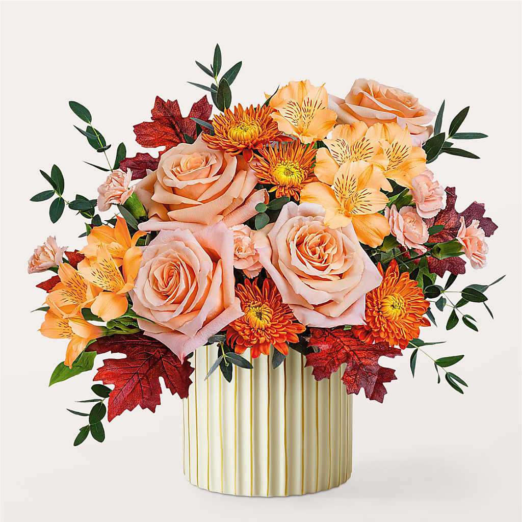 Spiced Latte Bouquet with Ivory Vase –  The Flower Garden, Nettleton MS