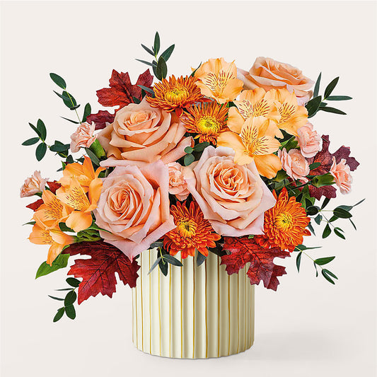 Spiced Latte Bouquet with Ivory Vase –  The Flower Garden, Nettleton MS