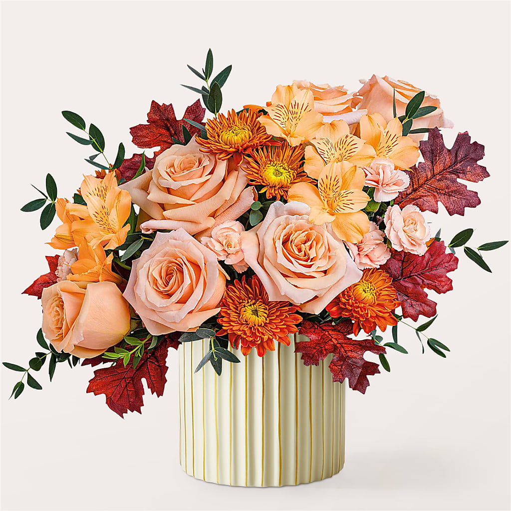 Spiced Latte Bouquet with Ivory Vase –  The Flower Garden, Nettleton MS