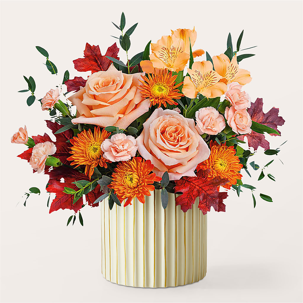 Spiced Latte Bouquet with Ivory Vase –  The Flower Garden, Nettleton MS