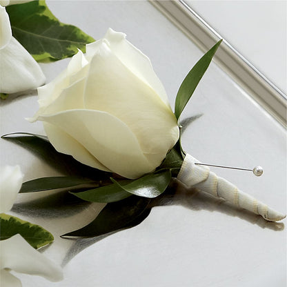 White Rose Boutonniere –  The Flower Garden, Nettleton MS